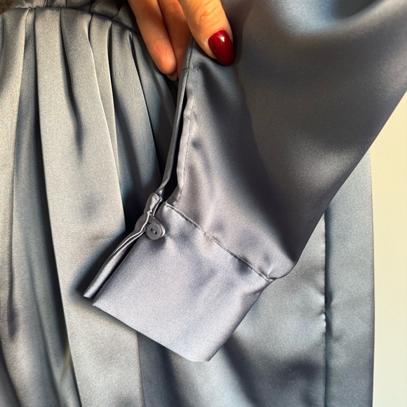 Zara Satin Mini Dress with long sleeves. New with tags XS, light blue - Picture 13 of 14